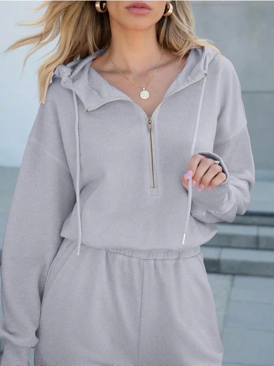 Casual Zip Up One Piece gray Romper Jumpsuit with Pockets - Picture 6 of 11